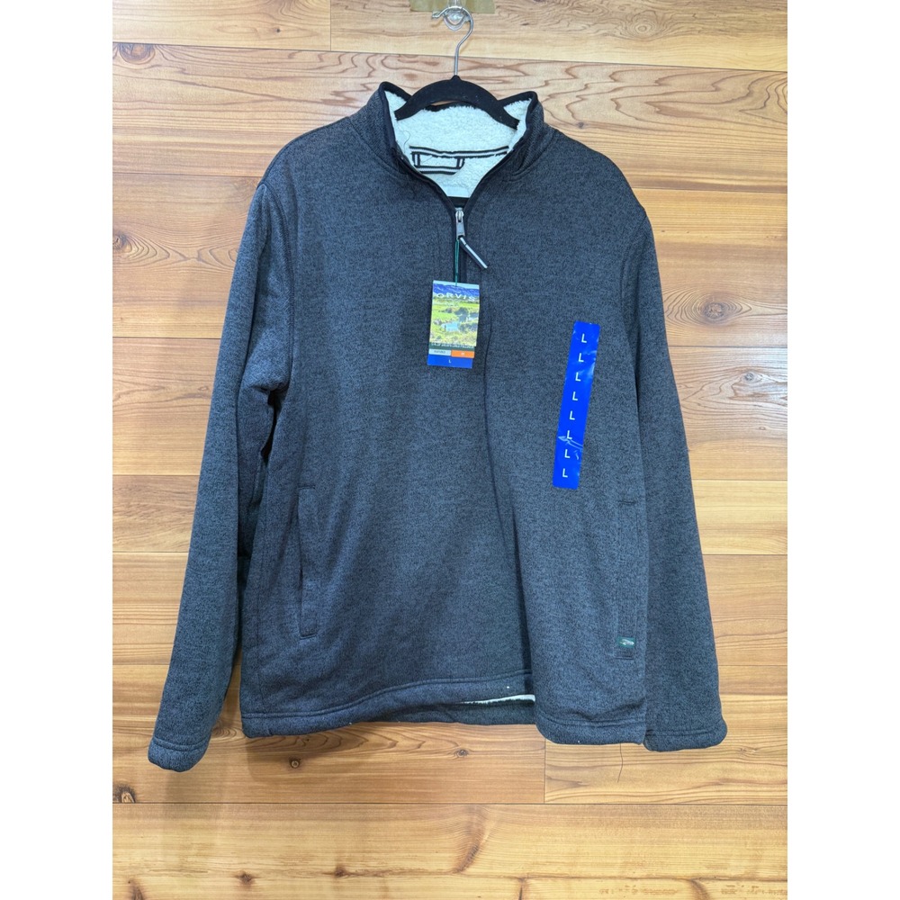 Orvis Mens 1/4 Zip Sherpa Lined Pullover Sweater Charcoal Gray Large NWT